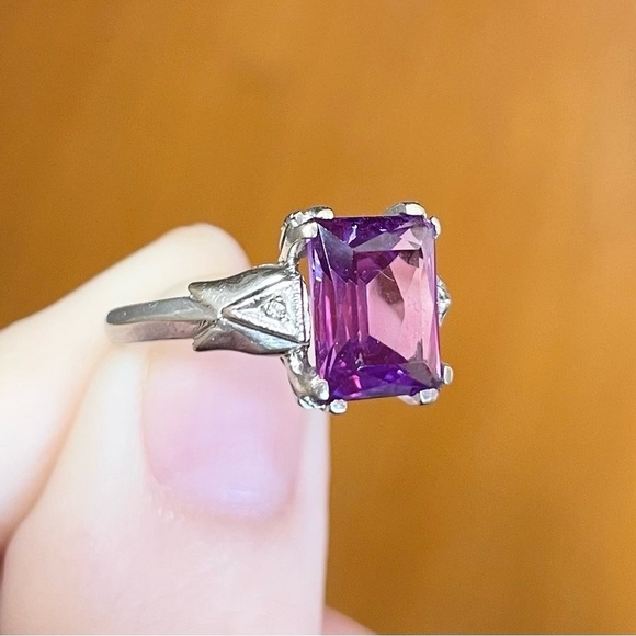HDS 10K Purple Sapphire Diamond Art Deco style vintage lab created gold …​ - Picture 6 of 11